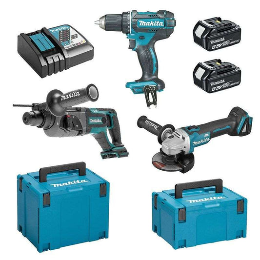 TERREPRO®️ Set mit 3 Werkzeugen MAKICH DLX3078MJ (DDF482 + DGA504 + DHR241) 18V Lithium-Ionen (3x4Ah)